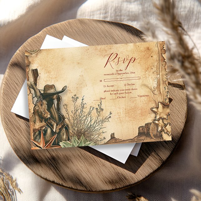 Western Boho Cactus Desert Landscape Wedding RSVP Card (Creator Uploaded)