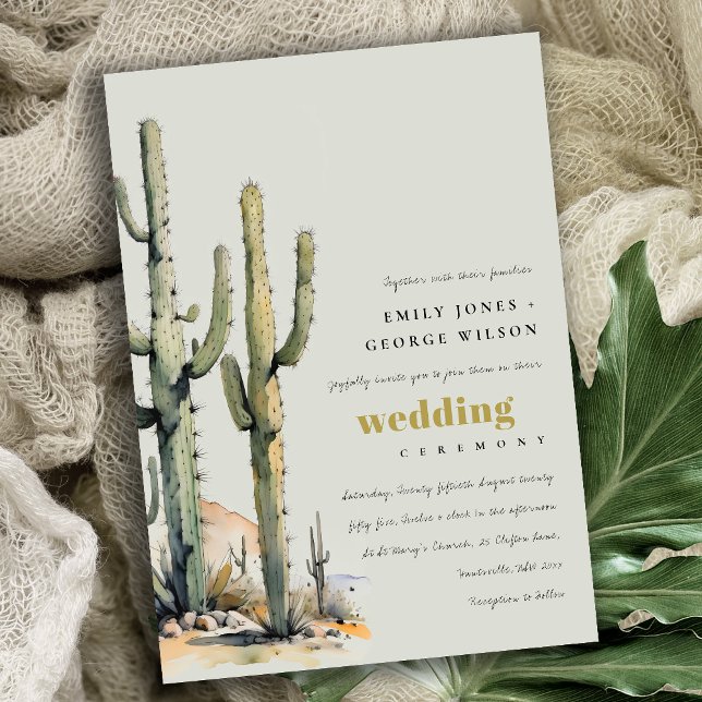 Western Boho Cactus Desert Sage Green Wedding Invitation (Creator Uploaded)