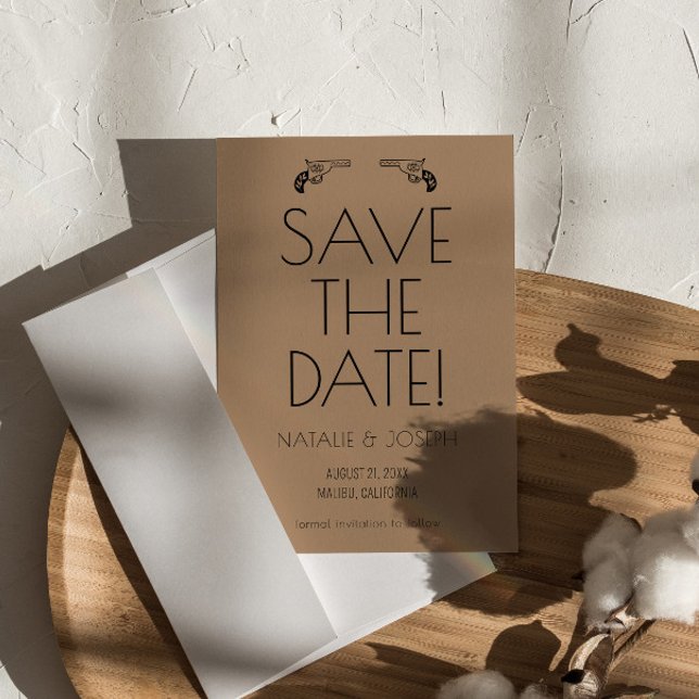 Western Boho Cow Boys Guns Modern West Wedding Save The Date (Creator Uploaded)