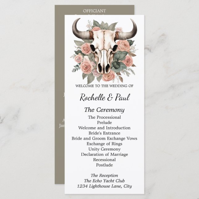 Western Boho Cow Floral Skull Sage Wedding (Front/Back)