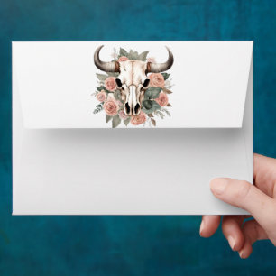 Western Boho Cow Floral Skull Sage Wedding Envelope