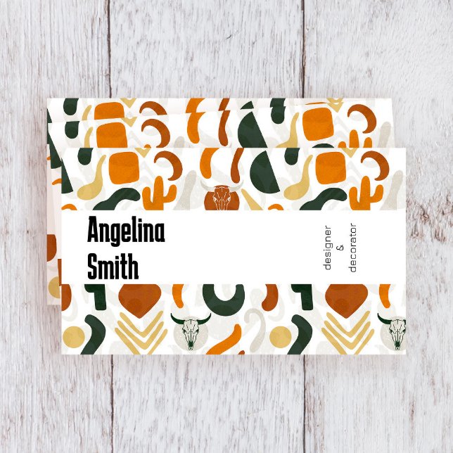 Western boho cowboy desert bull skull  cactus business card (Boho western custom business cards. This modern business card will make you stand out! )