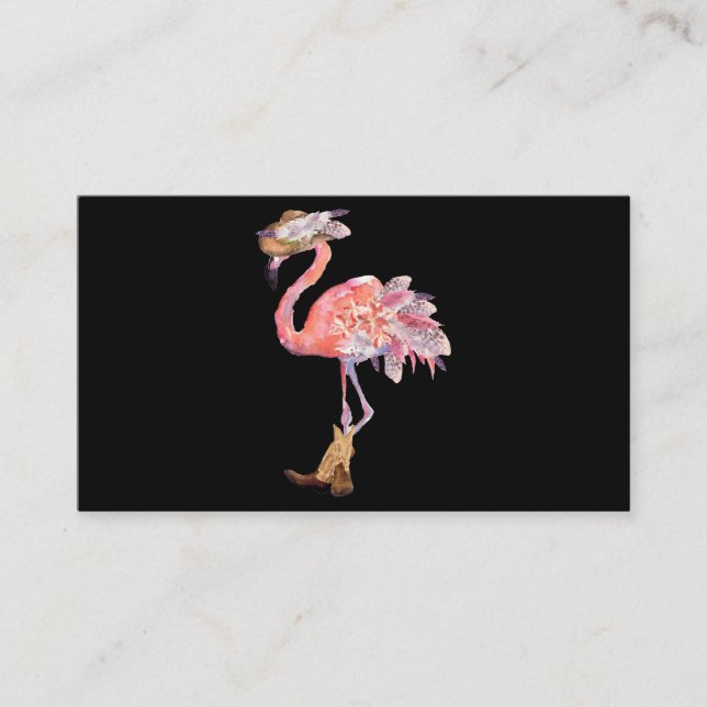 Western Boho Cowgirl Flamingo Print Business Card (Front)