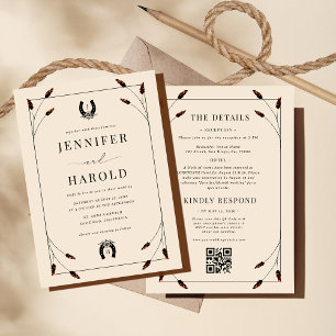 Western Boho Horseshoe Monogram All in One Wedding Invitation
