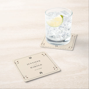 Western Boho Horseshoe Monogram Rustic Wedding Square Paper Coaster