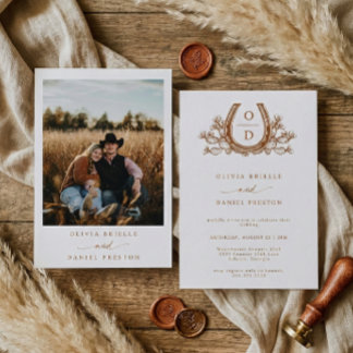 Western Boho Pampas Grass horseshoe Photo Wedding Invitation