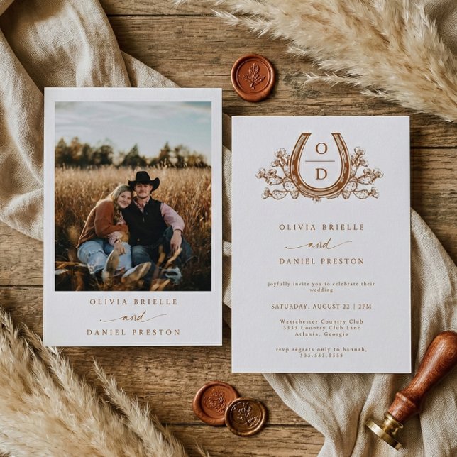 Western Boho Pampas Grass horseshoe Photo Wedding Invitation (Creator Uploaded)