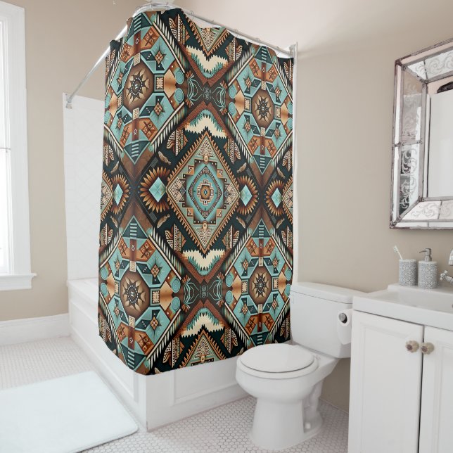 Western Boho Pattern Shower Curtain (In Situ)