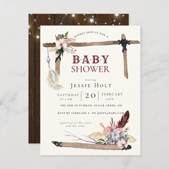 Western Boho Style2 Baby Shower Invitation (Front/Back)