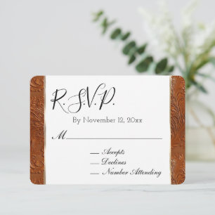 Western Boho Tan Brown Cowgirl Leaf Wedding RSVP Enclosure Card