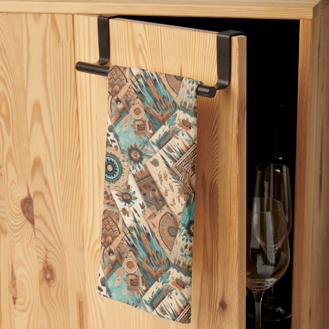 Western Boho tiled pattern  Tea Towel (Thirds Fold)