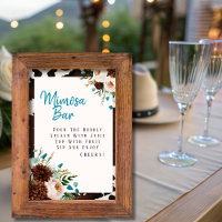 Western Boho Wildflowers Turquoise Mimosa Bar Sign