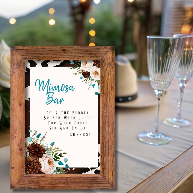 Western Boho Wildflowers Turquoise Mimosa Bar Sign Invitation (Western Boho Wildflowers Turquoise Mimosa Bar Sign)