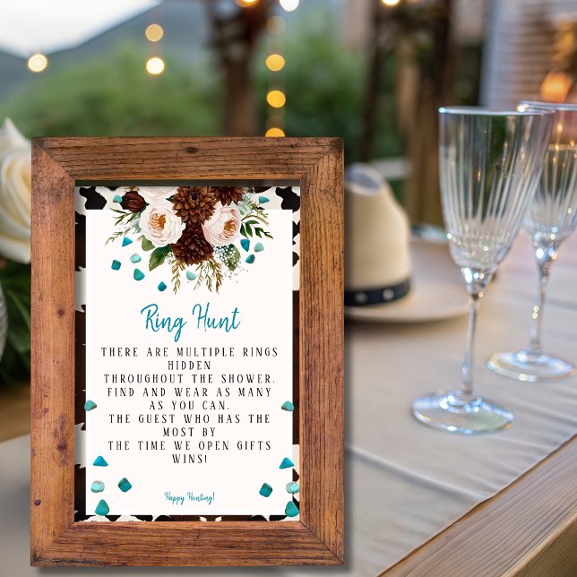 Western Boho Wildflowers Turquoise Ring Hunt Game  Invitation (Western Boho Wildflowers Turquoise Ring Hunt)