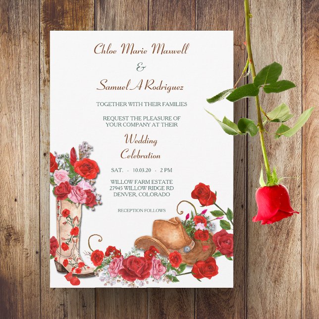 Western Boot Red Roses Wedding Invitation (Creator Uploaded)