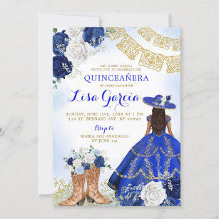 Western Boot Royal Blue Rose Mis Quince Invitation