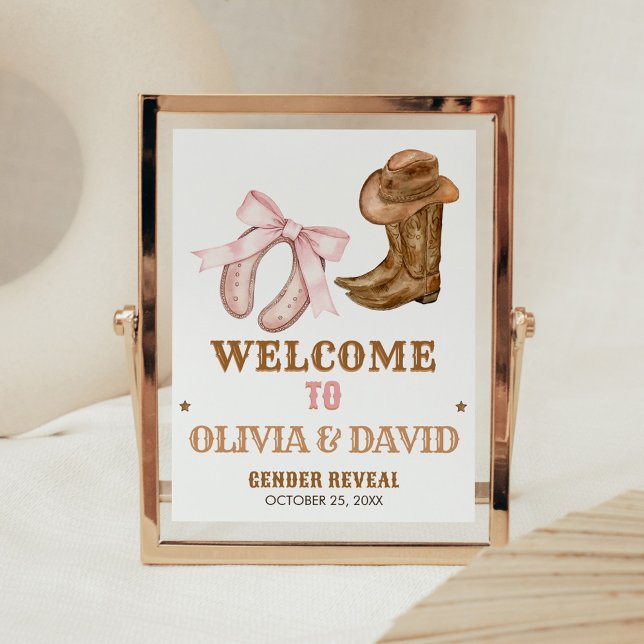 Western Boots and Bows Gender Reveal Welcome Sign (Boots and Bows Gender Reveal Welcome Sign)