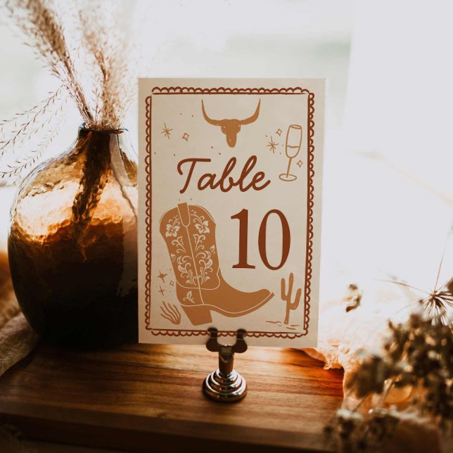 Western Boots and Bubbly Bridal Shower Table Card (Boots and Bubbly Western Bridal Shower Table Numbers)