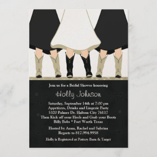 Western Boots Bridal Shower Invitation Black Taupe