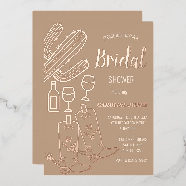 Western Boots Bubbly Boho Gold Foil Bridal Shower (Front/Back)