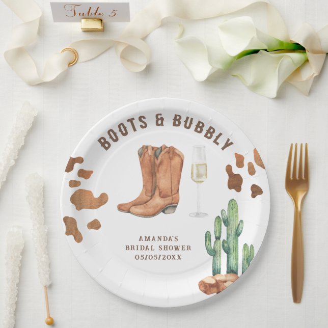 Western Boots & Bubbly Bridal shower  Paper Plate (Wedding)