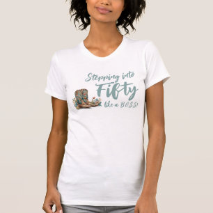 Western Boots Floral Fiftieth Birthday T-Shirt