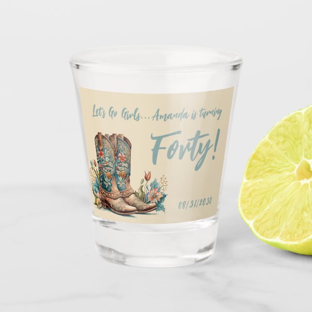 Western Boots Floral Fortieth Birthday Shot Glass (Front)