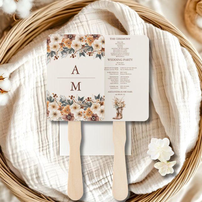 Western Boots Floral Terracotta Wedding Hand Fan (Creator Uploaded)