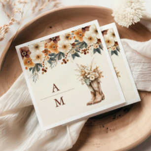 Western Boots Floral Terracotta Wedding Napkin