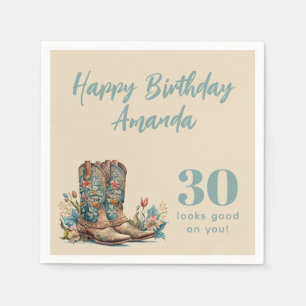 Western Boots Floral Thirtieth Birthday Napkin