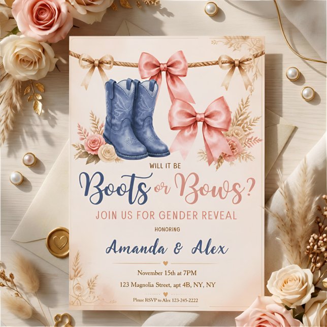 Western Boots or Bows Gender Reveal Invitation (Creator Uploaded)