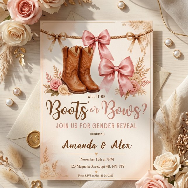 Western Boots or Bows Gender Reveal Invitation (Creator Uploaded)