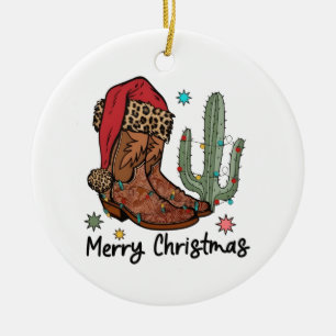 Western Boots Santa Merry Christmas Boots Xmas Ceramic Tree Decoration