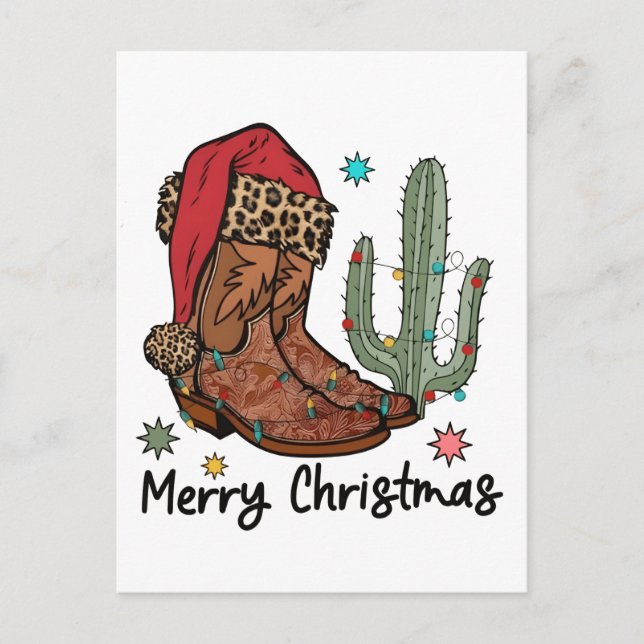 Western Boots Santa Merry Christmas Boots Xmas Invitation Postcard (Front)