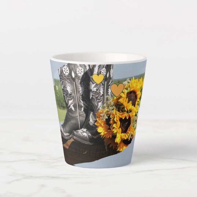 Western Boots Sunflowers Rustic Wedding Latte Mug (Front)