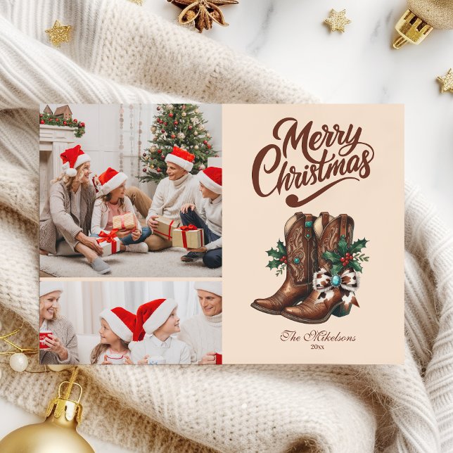 Western Bow & Boots Christmas 2 Photo  Holiday Card (Creator Uploaded)