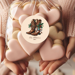 Western Bow & Boots Christmas Classic Round Sticker