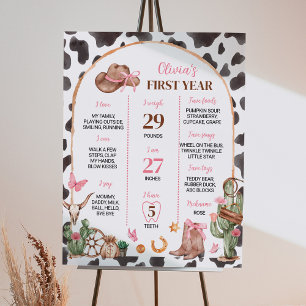 Western Bows Pink Cowgirl Birthday Milestone Poster