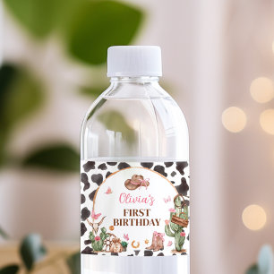 Western Bows Pink Cowgirl Birthday  Water Bottle Label