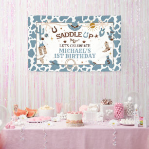 Western Boy First Rodeo Blue Birthday Banner