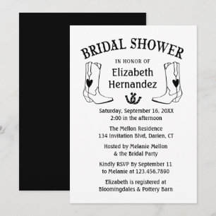 Western Bridal Shower Black Cowboy Boots Country Invitation