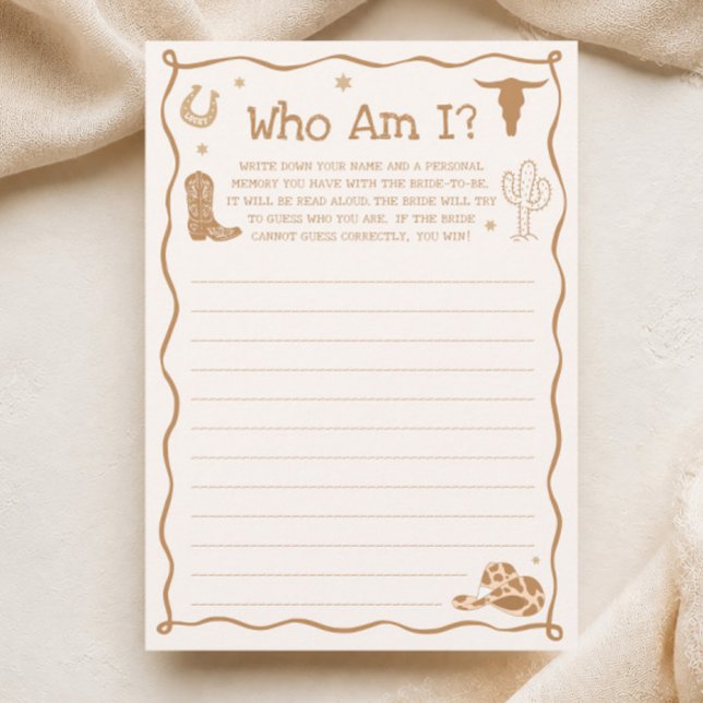 Western Bridal Shower Guess Who Game Card (Creator Uploaded)