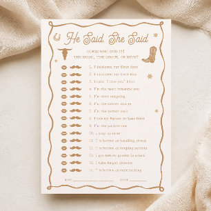 Western Bridal Shower He Said She Said Game Card