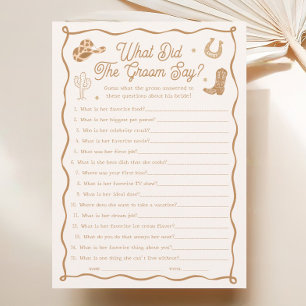 Western Bridal Shower What Did the Groom Say Game  Invitation
