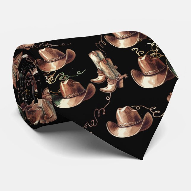 Western Bronze Cowboy Hats Boots Ropes  Tie (Rolled)