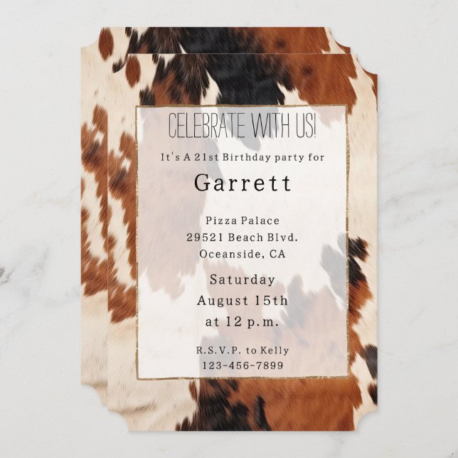 Western Brown Black Cowboy Cowhide Invitation (Front/Back)