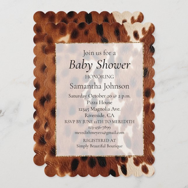 Western Brown Black Cowboy Cowhide Invitation (Front/Back)
