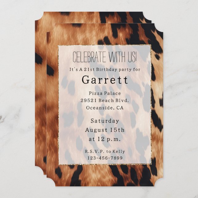 Western Brown Black Cream Cowhide  Invitation (Front/Back)