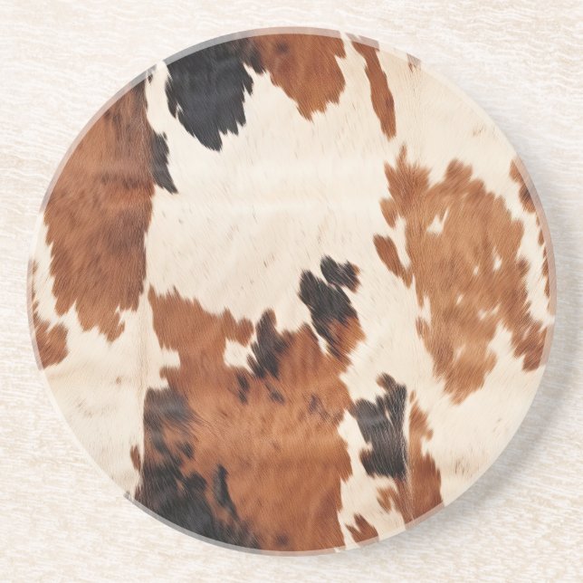 Western Brown Black White Cowhide Coaster (Front)