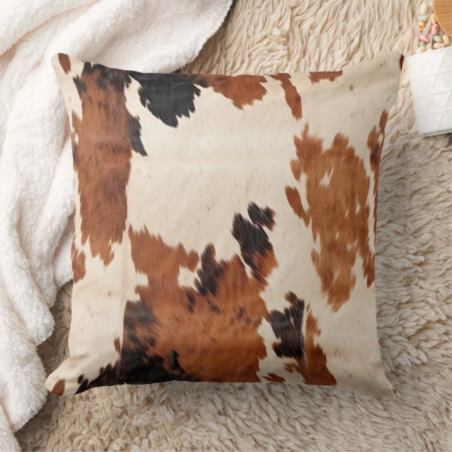 Western Brown Black White Cowhide Cushion (Blanket)